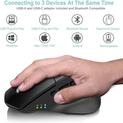 Multi-Device Wireless Bluetooth Mouse Ergonomic Silent Clicking USB Rechargeable Mouse for Computer Desktop PC Laptop Mac iPad