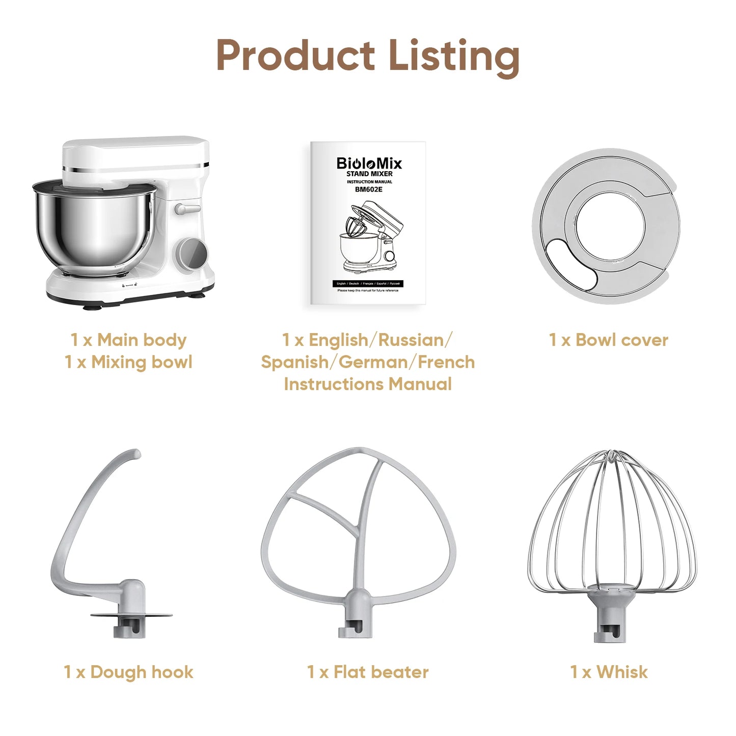 BioloMix 1200W Kitchen Food Stand Mixer, 11-Speeds DC Motor, Digital OLED Screen, Electric Food Mixer with Dough Hook, Whisk