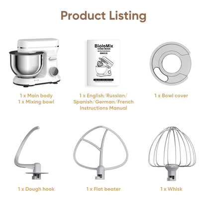 BioloMix 1200W Kitchen Food Stand Mixer, 11-Speeds DC Motor, Digital OLED Screen, Electric Food Mixer with Dough Hook, Whisk