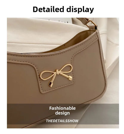 Stylish Shoulder Bag with Metal Bow Decoration, Versatile Underarm Bag, Classic Brown and Black Baguette Bag for Women Daily Use