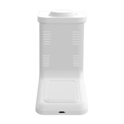 White wireless charging stand with USB-C port on a plain background