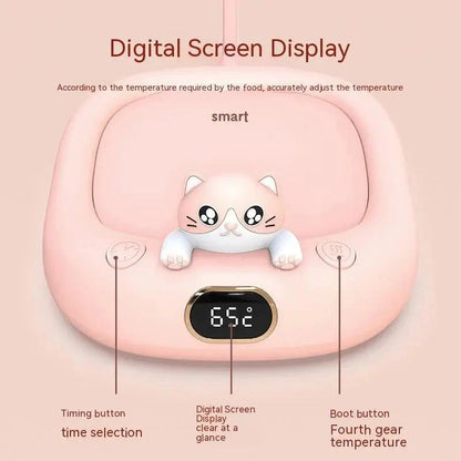 Cute cat-shaped home office constant temperature cup warming holder with digital screen display
