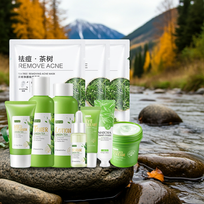 Facial Products Kit Sakura / Green Tea Face Cream Nourishing Skin Face Serum Fade Dark Circle Eye Cream Skincare Korean Cosmetic